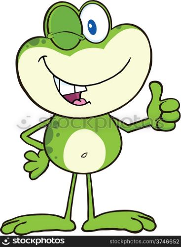 Cute Green Frog Cartoon Character Winking And Holding A Thumb Up