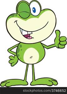 Cute Green Frog Cartoon Character Winking And Holding A Thumb Up