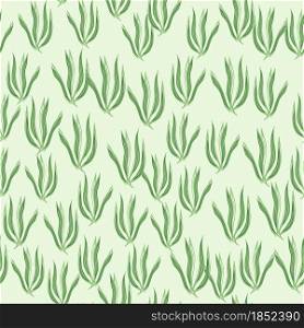 Cute green seaweeds seamless pattern. Underwater foliage backdrop. Marine plants wallpaper. Design for fabric, textile print, wrapping, cover. Vector illustration.. Cute green seaweeds seamless pattern. Underwater foliage backdrop. Marine plants wallpaper.