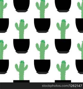 Cute greeny cactus in pot seamless pattern. Doodle botanical exotic wallpaper. Trendy design for fabric, textile print, wrapping paper, kitchen textiles. Vector illustration. Cute greeny cactus in pot seamless pattern. Doodle botanical exotic wallpaper.
