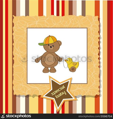 cute greeting card with boy teddy bear
