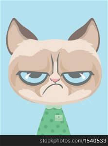Cute Grumpy cat.Childish print for nursery,kids apparel,poster,postcard.. Cute Grumpy cat.