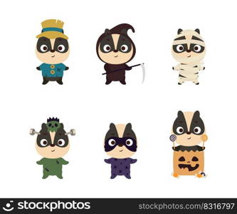 Cute Halloween badger set. Cartoon animal character collection for kids t-shirts, nursery decoration, baby shower, greeting card, invitation. Vector stock illustration