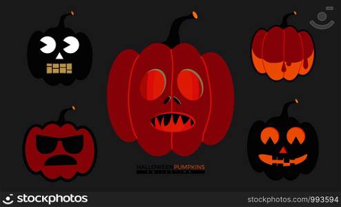 Cute Halloween pumpkin collection. Icon of Jack o Lantern Flat style vector illustration