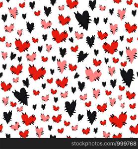 Cute halloween seamless pattern - textile colored hearts with stitches, vector texture on white background, abstract pattern - funny and creepy voodoo symbols, flat style . Halloween cute symbols