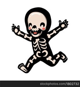 Cute halloween skeleton cartoon running