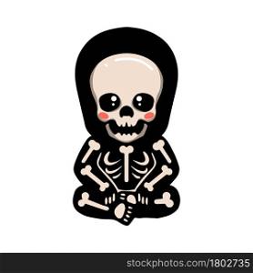 Cute halloween skeleton cartoon sitting