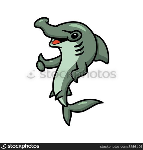 Cute hammerhead shark cartoon giving thumbs up