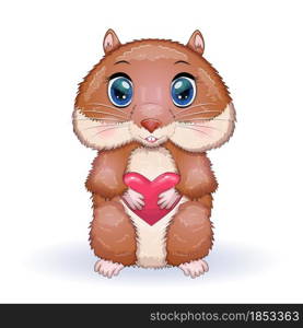 Cute hamster and heart, cartoon hamster characters, funny animal in love, st.valentine day card. Cute couple hamster and heart, cartoon hamster characters, funny animal in flower