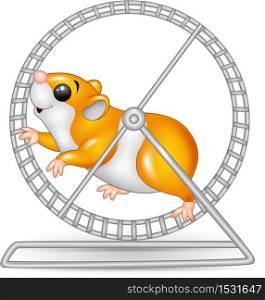 Cute hamster running in rolling wheel