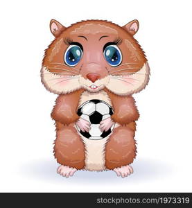 Cute hamster with soccer ball game, hamster cartoon characters, funny animal character.. Cute hamster with soccer ball game, hamster cartoon characters, funny animal character