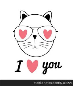 Cute Hand Drawn Cat Vector Illustration. I Love You Concept EPS10. Cute Hand Drawn Cat Vector Illustration. I Love You Concept
