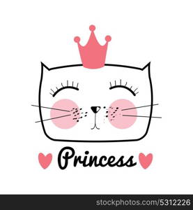 Cute Hand Drawn Cat Vector Illustration. Little Princess with Crown Concept EPS10. Cute Hand Drawn Cat Vector Illustration. Little Princess with Cr