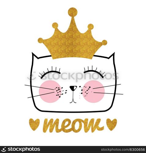 Cute Hand Drawn Cat Vector Illustration. Little Princess with Crown Concept EPS10. Cute Hand Drawn Cat Vector Illustration. Little Princess with Cr