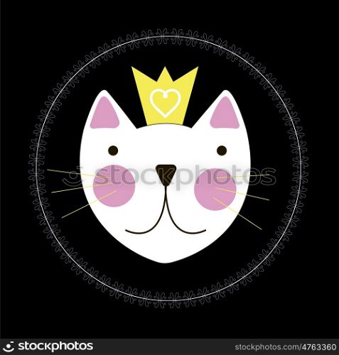 Cute Hand Drawn Cat with Crown Background EPS10. Cute Hand Drawn Cat with Crown Background