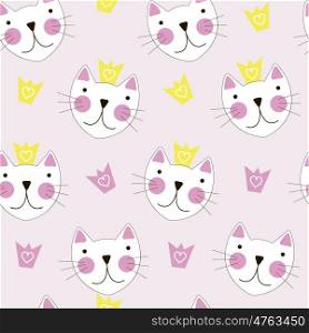 Cute Hand Drawn Cat with Crown Seamless Pattern Background EPS10. Cute Hand Drawn Cat with Crown Seamless Pattern Background
