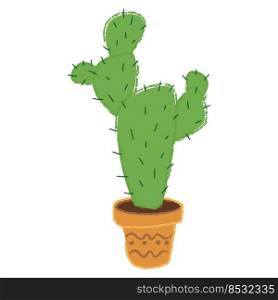 Cute hand drawn colored vector cactus in the pot in cartoon style.. Cute hand drawn colored vector cactus in the pot in cartoon style
