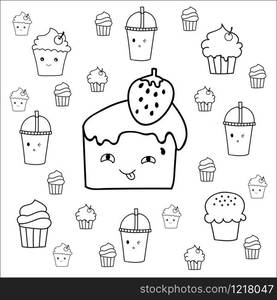 Cute hand drawn Desserts doodles illustrator vector design.