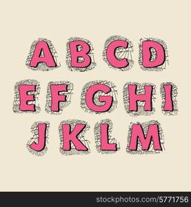 Cute hand drawn font. Vector letters set A-M.. Cute hand drawn font. Vector letters set A-M