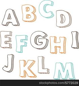 Cute hand drawn font. Vector letters set A-M.. Cute hand drawn font. Vector letters set A-M