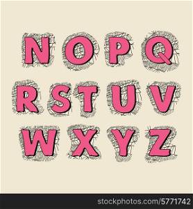 Cute hand drawn font. Vector letters set N-Z.. Cute hand drawn font. Vector letters set N-Z