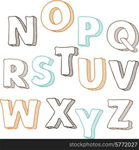 Cute hand drawn font. Vector letters set N-Z.. Cute hand drawn font. Vector letters set N-Z