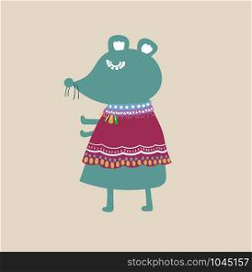 Cute hand drawn rat isollate on brown background animal Vector illustration.