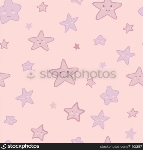 Cute hand drawn stars seamless pattern for baby fabric. Design for textile print, wrapping paper, childish textiles. Doodle vector illustration.. Cute hand drawn stars seamless pattern for baby fabric.
