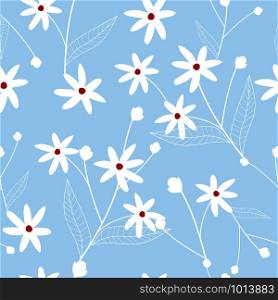 Cute hand drawn white flowers seamless pattern background