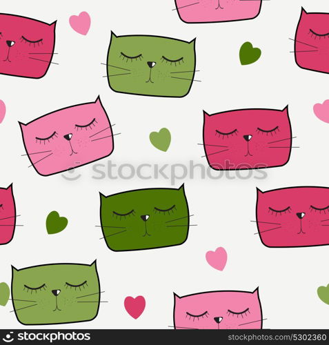 Cute Handdrawn Cat Seamless Pattern Vector Illustration EPS10. Cute Handdrawn Cat Seamless Pattern Vector Illustration