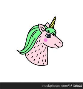 Cute handdrawn unicorn head. Miracle and magic creature. vector illustration. Cute handdrawn unicorn head.