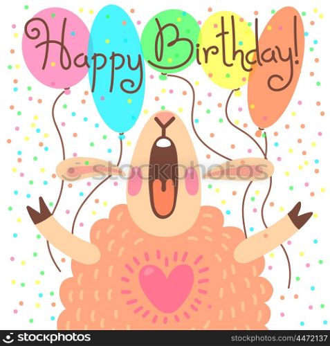 Cute happy birthday card with funny lamb.. Cute happy birthday card with funny lamb. Vector illustration