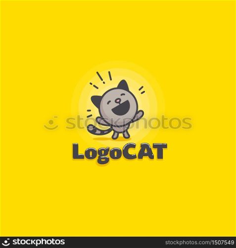 cute happy cat logo on a yellow background. vector. cute cat logo on a yellow background