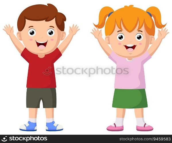 Cute happy little boy and girl cartoon