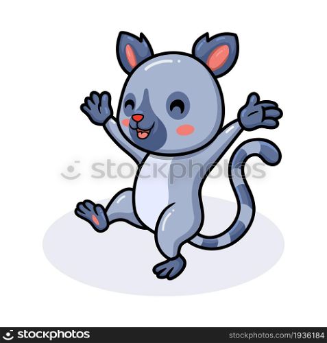 Cute happy little lemur cartoon waving hand