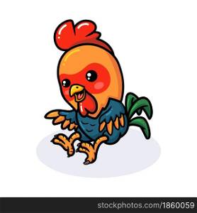 Cute happy little rooster cartoon jumping