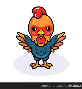Cute happy little rooster cartoon raising hands