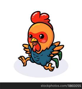 Cute happy little rooster cartoon running