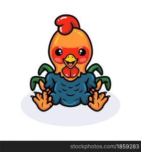 Cute happy little rooster cartoon sitting