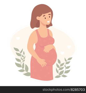 Cute happy pregnant girl. Vector illustration. Future beautiful mother in flat cartoon style 