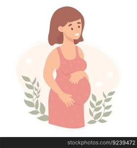 Cute happy pregnant girl. Vector illustration. Future beautiful mother in flat cartoon style 