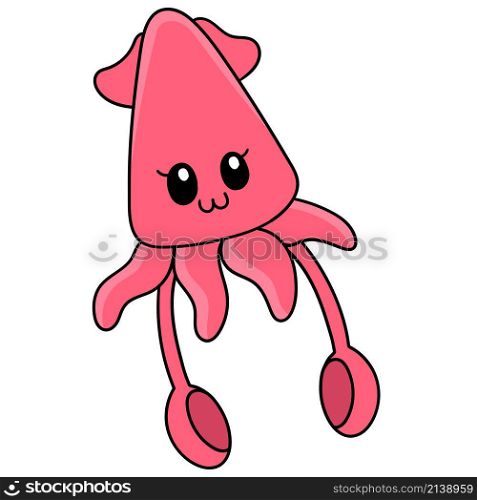 cute happy red squid kawaii cartoon