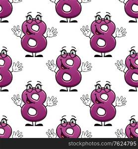 Cute happy waving number 8 seamless pattern holding up eight fingers with a happy smile. Cute happy waving number 8 seamless pattern