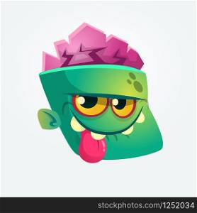 Cute Happy Zombie Head Cartoon Character showing tongue and smiling. Vector illustration