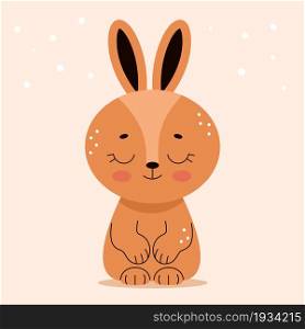 Cute hare in cartoon flat style. Forest animals. Vector illustration for nursery, print on textiles.