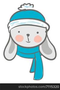 Cute hare in winter clothes vector or color illustration