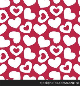 Cute hearts pattern. Seamless Valentine day background with white symbols of love on red backdrop. Viva magenta color. Vector illustration.. Cute hearts pattern. Seamless Valentine day background with white symbols of love on red backdrop. Viva magenta color. Vector illustration