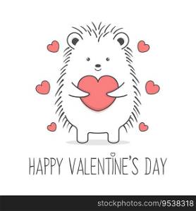 Cute Hedgehog Holding Heart Valentines Day