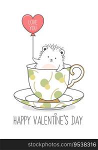 Cute Hedgehog Holding Love Letter And Balloon Valentines Day