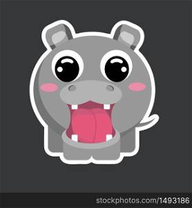 cute hippopotamus sticker template in flat vector style